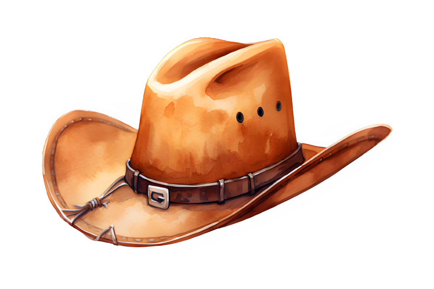 a watercolor cowboy hat on a transparent background. ai generative png