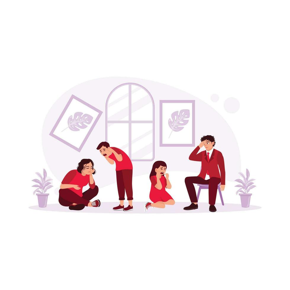 Parents are stressed because children are naughty in the house. Frustrated concept.  trend modern vector flat illustration