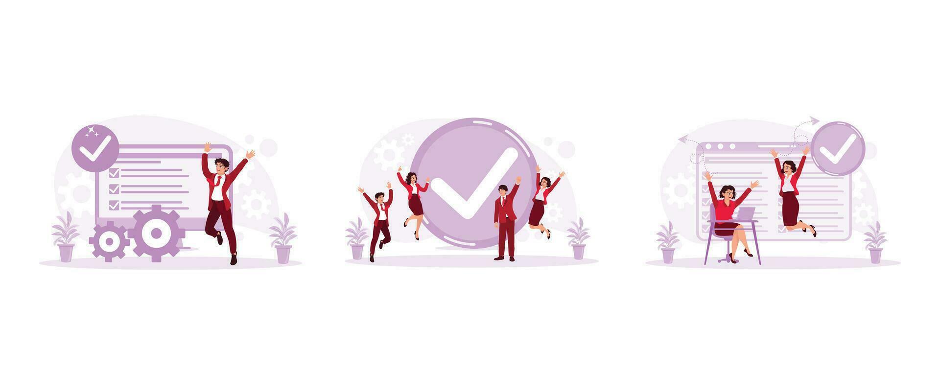 Celebrate the success of work projects. Business team jumping. Solid work team. I did the Job concept. set trend modern vector flat illustration
