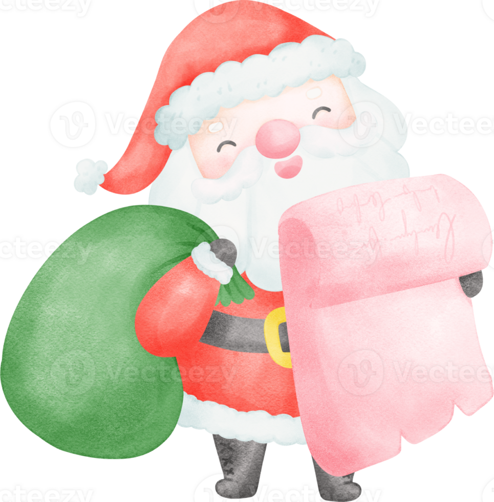 Cute Santa Claus with sack cartoon watercolor png