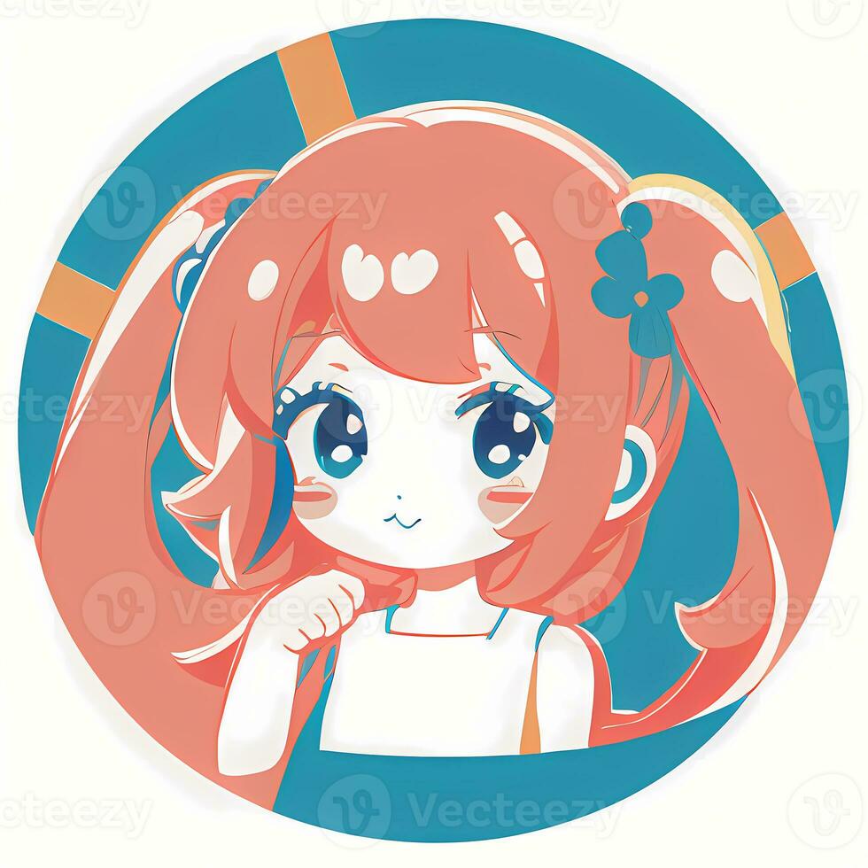 Cute Kawaii Chibi Anime Girl Sticker Wearing Pajama Simple Colorful Background photo