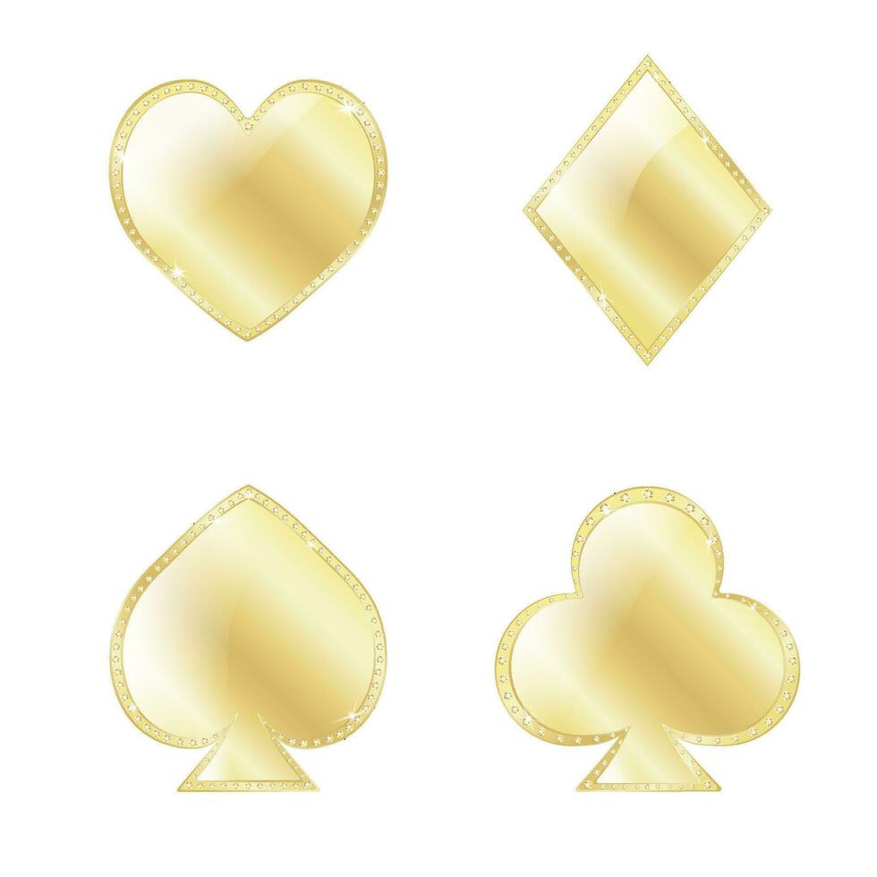 dorado tarjeta trajes corazones, espadas, diamantes, clubs. aislado, decorado con vector diamantes vector ilustración