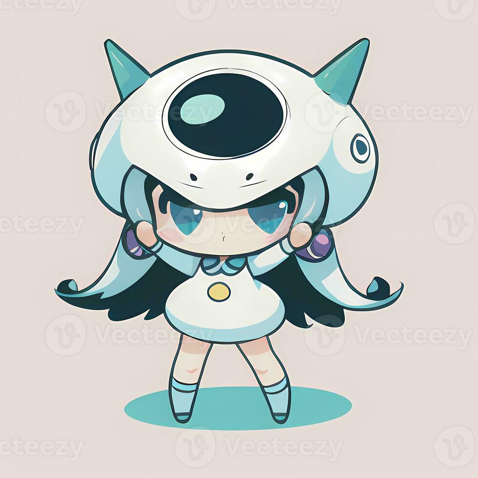 Cute Kawaii Chibi Anime Girl Sticker Cute Animal Suit Pajama Simple Colorful Background photo