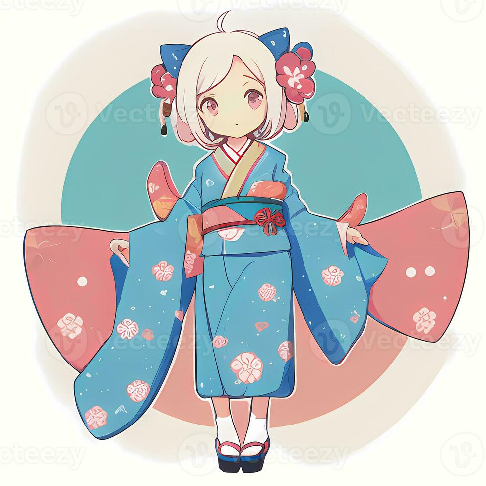 Cute Kawaii Chibi Anime Girl Sticker Cute Japanese Yukata Kimono Simple ...