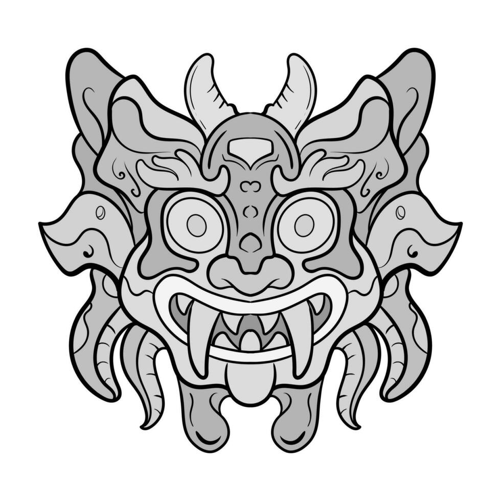 cultura cabeza estatua barong o tiki máscara trófico firmar desde polinesio. ilustración diseño bueno para tatuajes, póster elemento o impresión vector