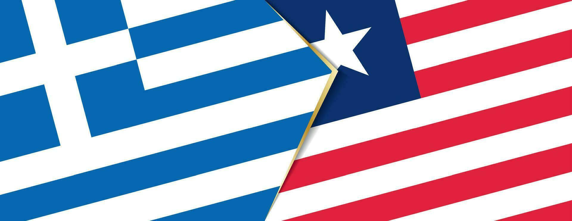 Greece and Liberia flags, two vector flags.
