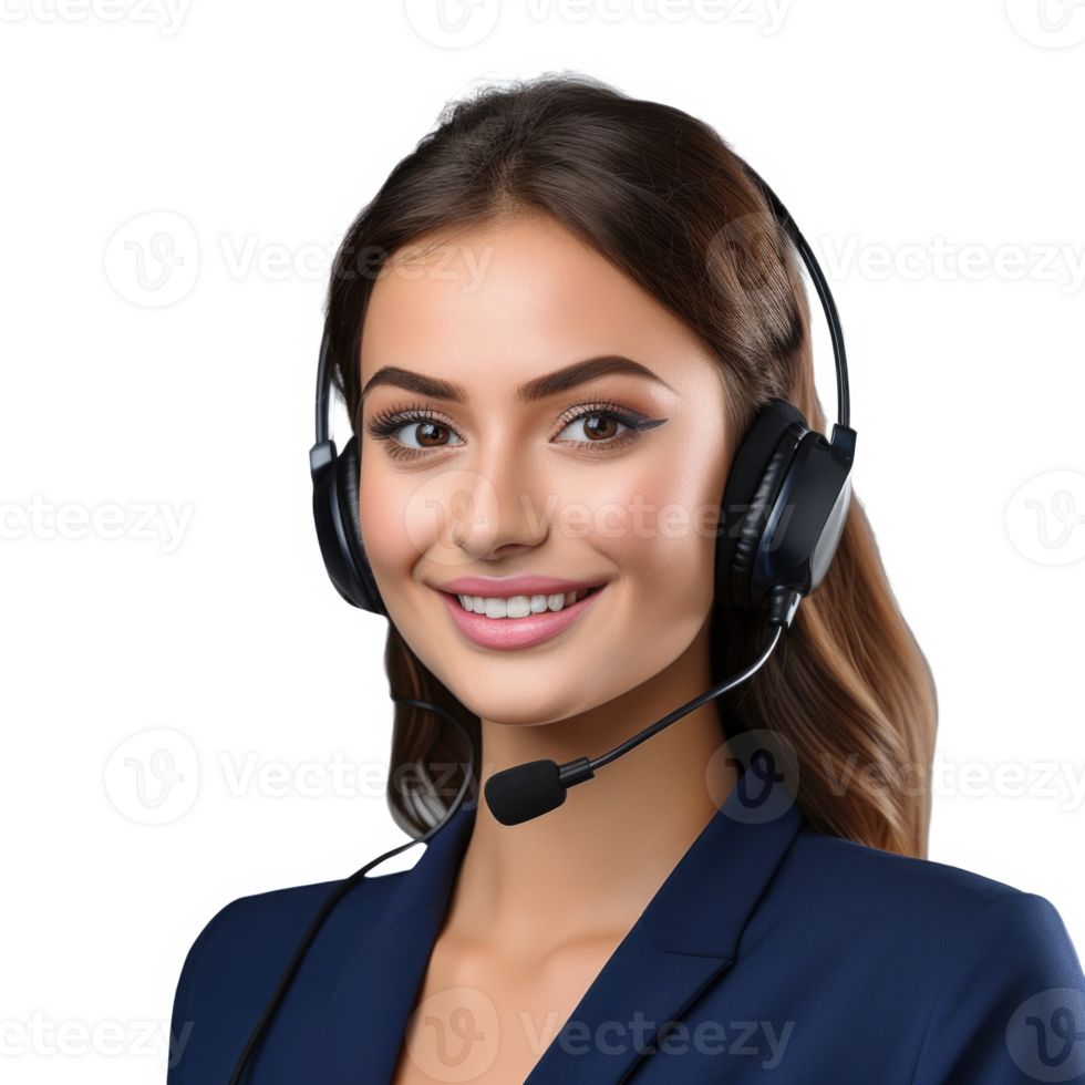 Female call center agent with headset. Generative AI png
