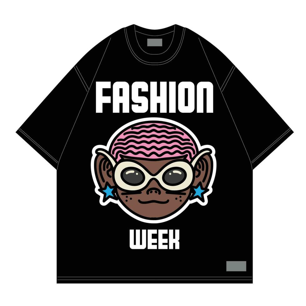 fashion week cute cartoon  with big glasses for streetwear vector