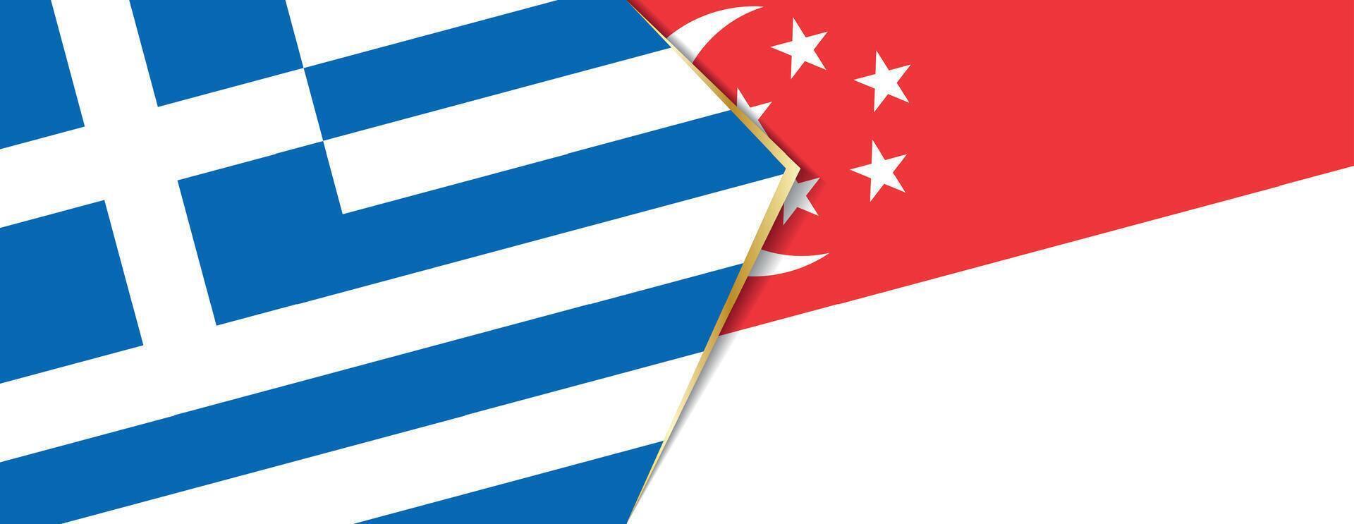 Greece and Singapore flags, two vector flags.