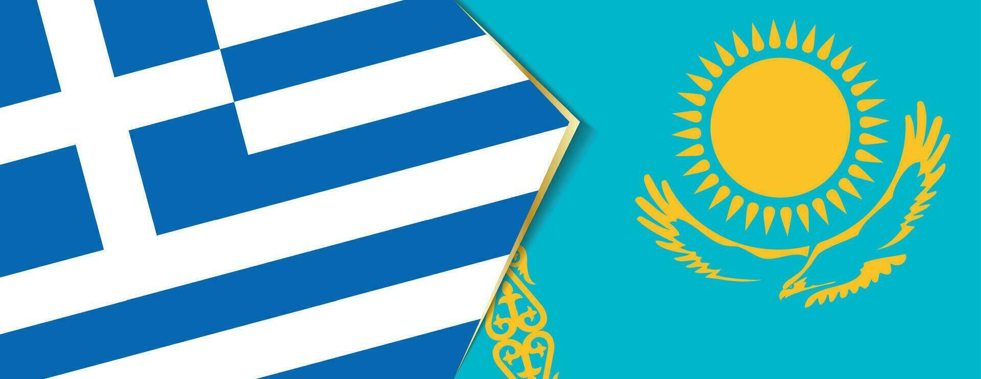 Greece and Kazakhstan flags, two vector flags.