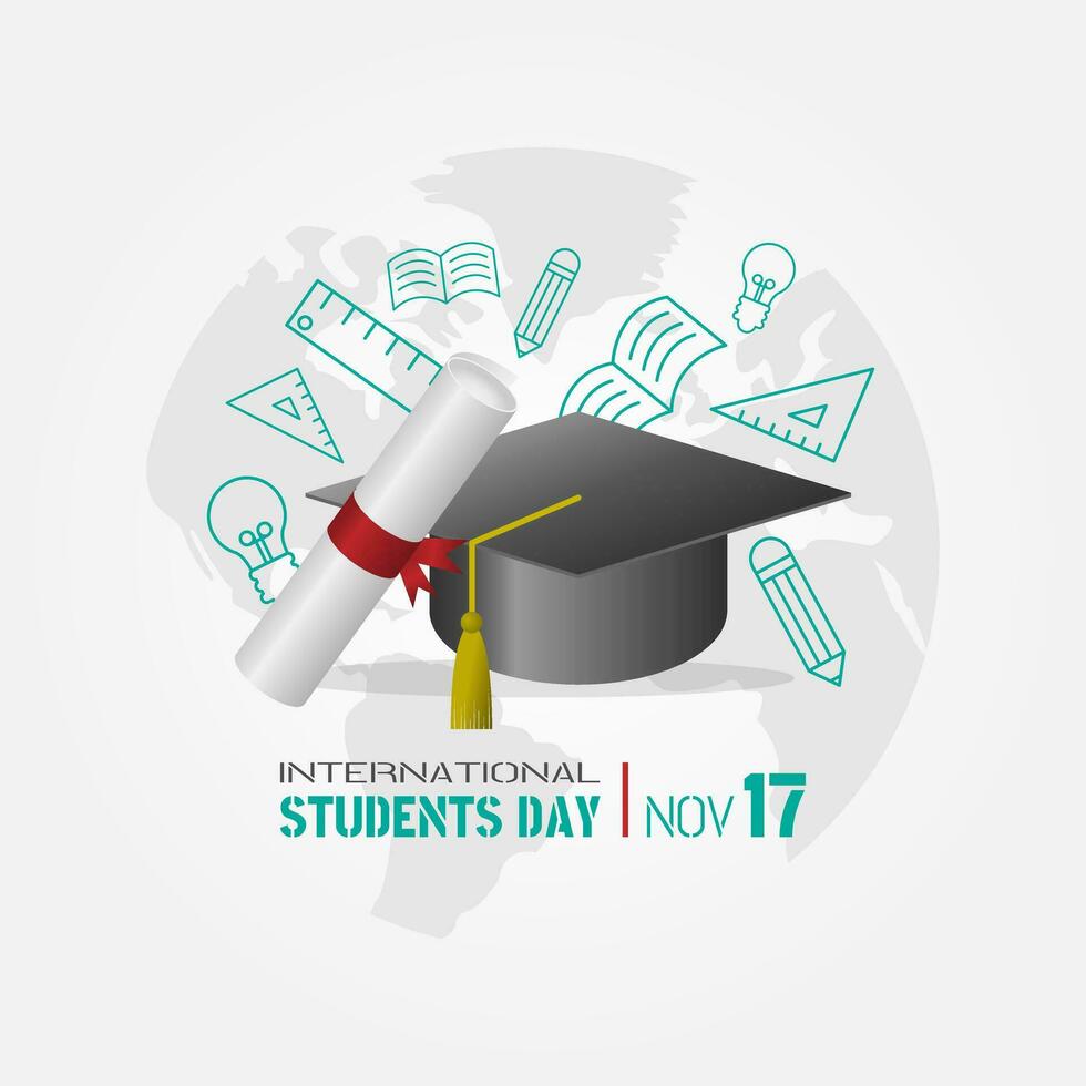 International Students Day poster with graduation hat and scroll vector