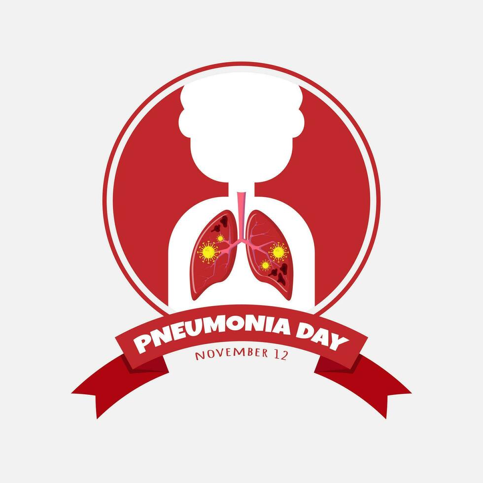 World Pneumonia Day poster with human silhouette and lungs vector