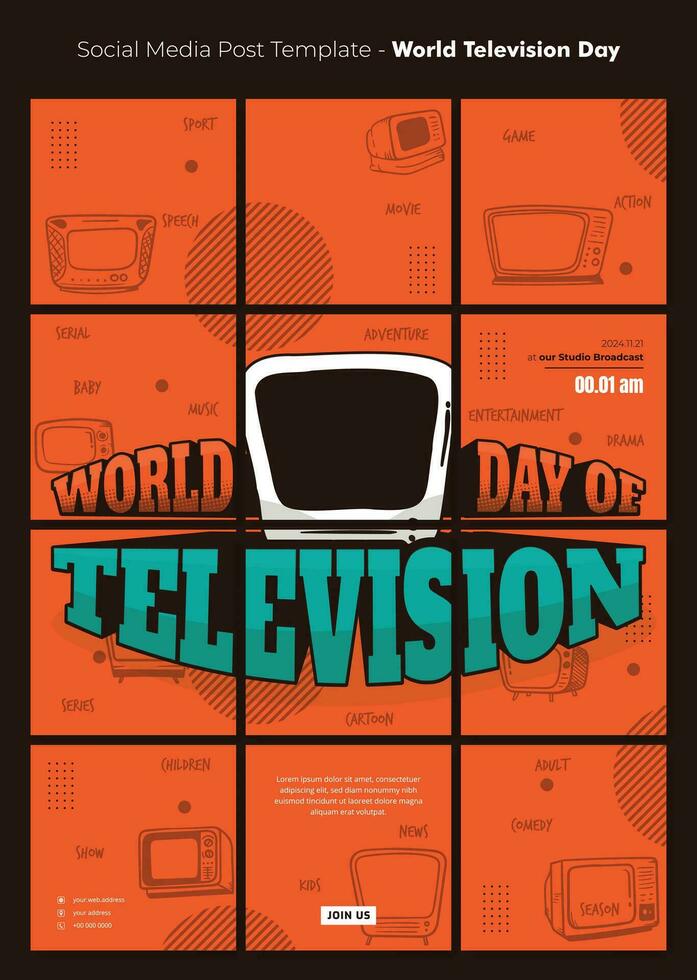 Social media post template with typography of world television day for television day campaign vector