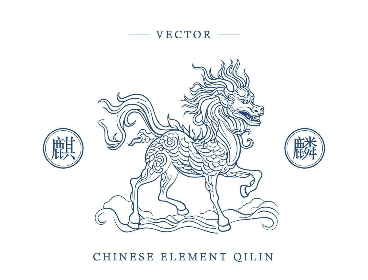 Chinese traditional art pattern unicorn qilin vector