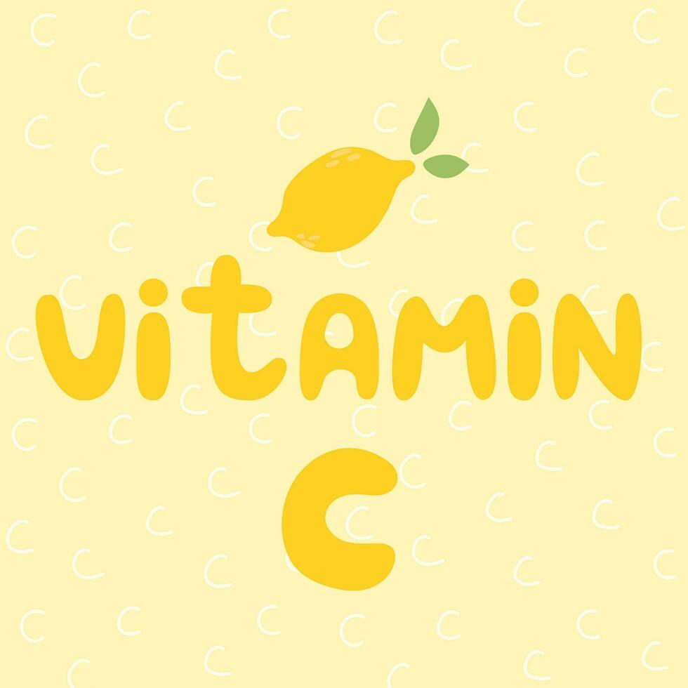 Vitamin C with a lemon.Vitamin C vector text