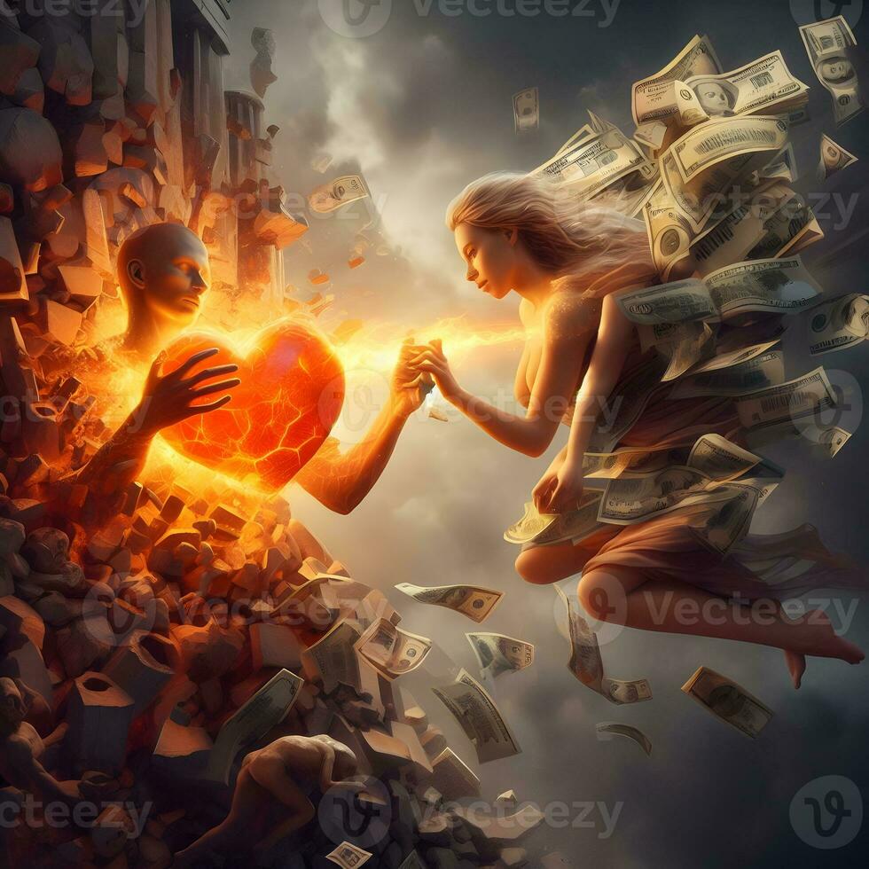 Eternal Love Struggling Beneath the Burden of Wealth - A Grand Fantasy Art Tale. AI Generated photo