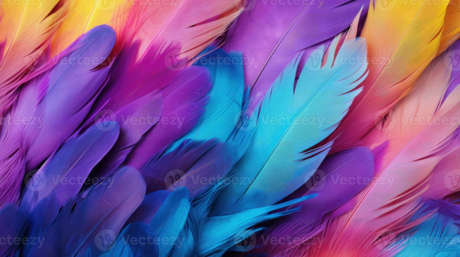 Multi colored feathers. Closeup rainbow feather. Background texture, abstract photo