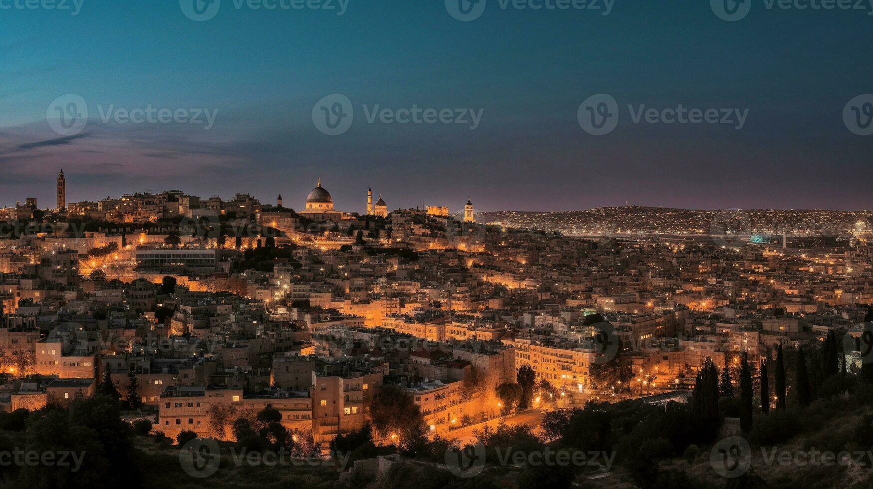 wide view of jerusalem at night   generative AI photo