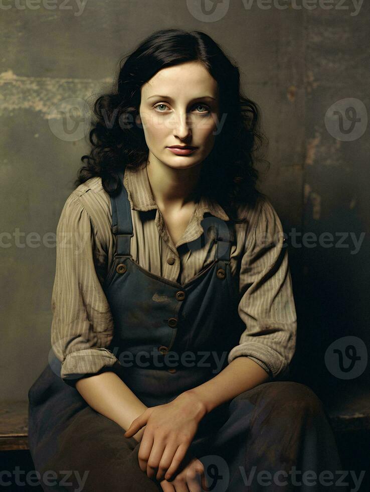 Vintage Portrait of a Young Woman During the Great Depression. Generative AI. photo