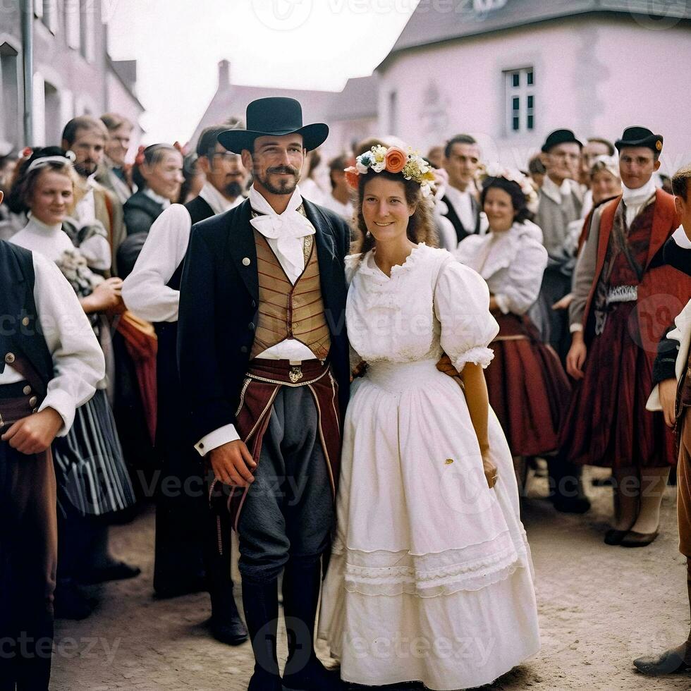 Elegant Vintage Wedding Traditional Attire of the Early 20th Century   generative ai photo