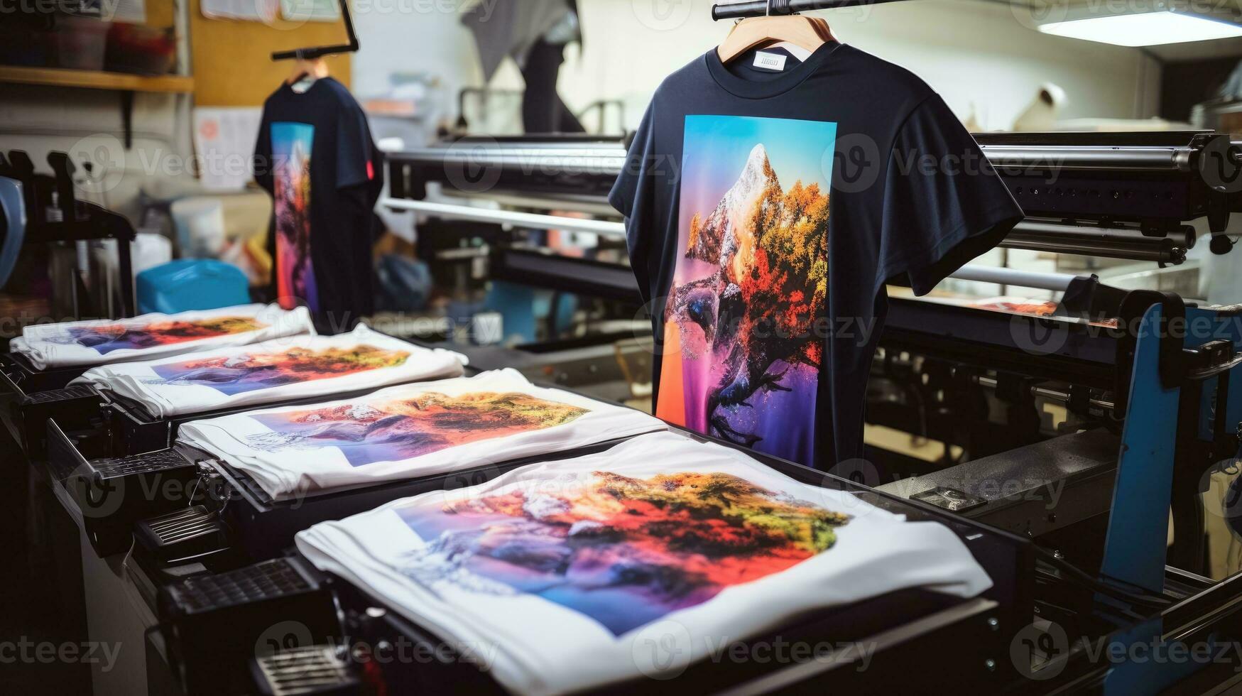 T-Shirt Printing Machine. Innovation shirt and textile printer. Production photo