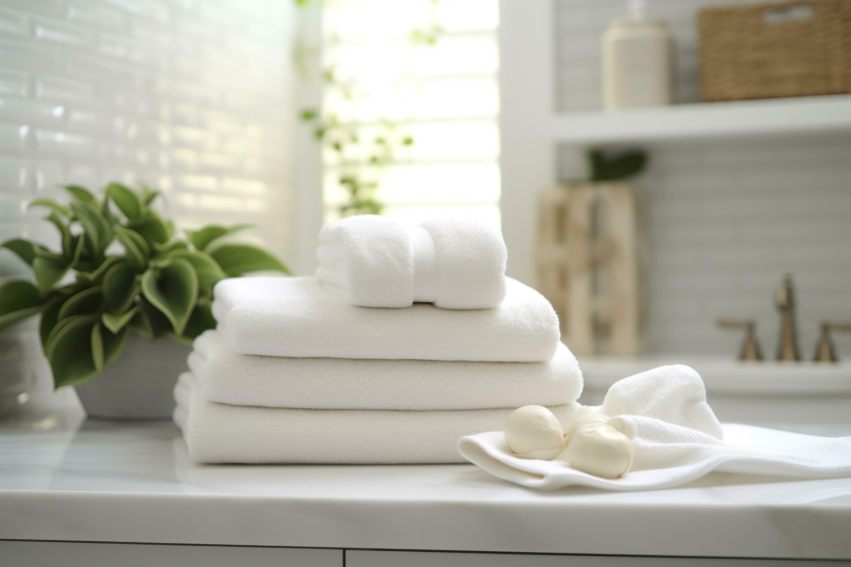 the world's softest towels against a minimalistic background. Stacked
