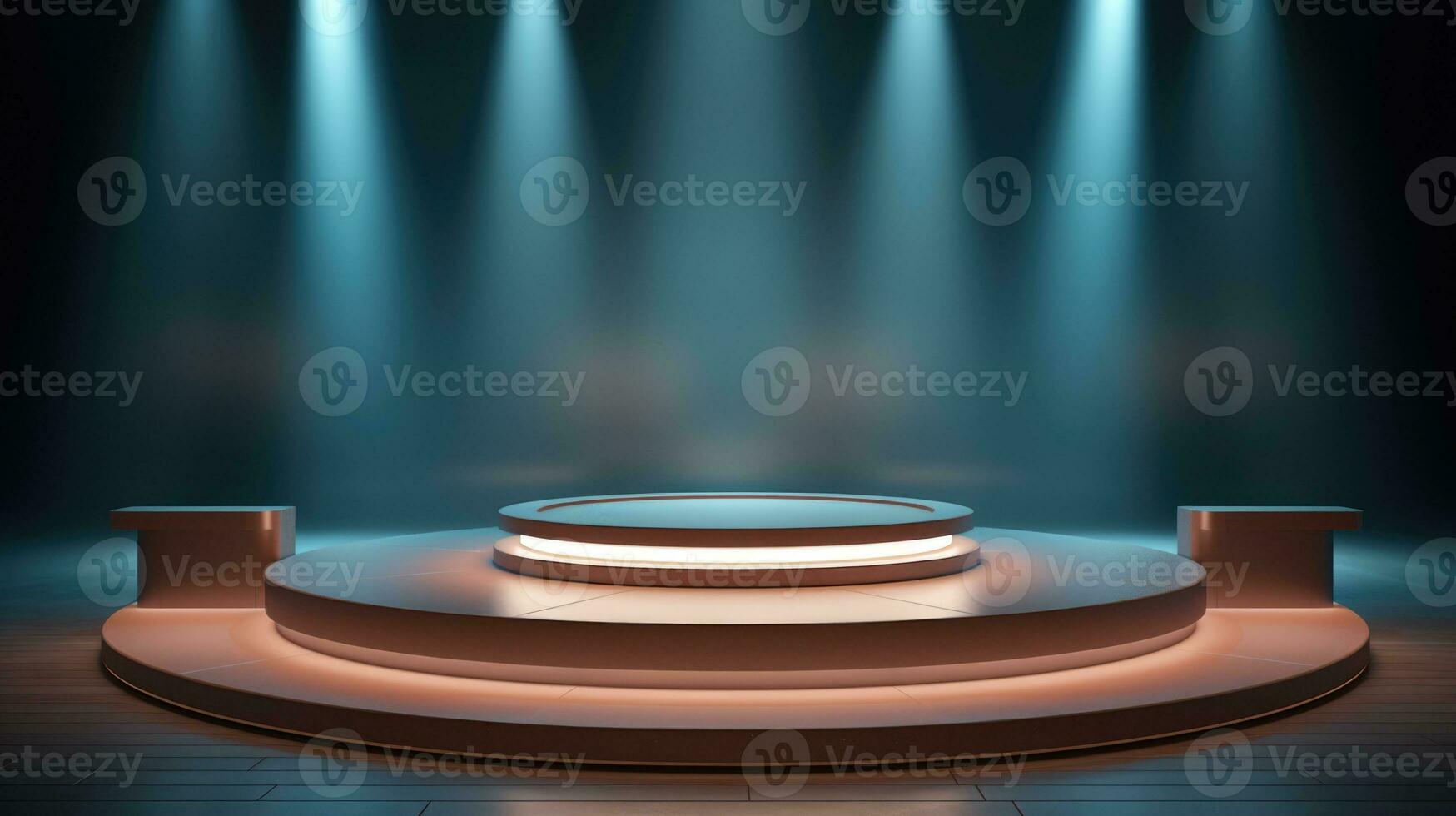 Round podium, pedestal or platform, AI Generative illuminated by led spotlights. photo