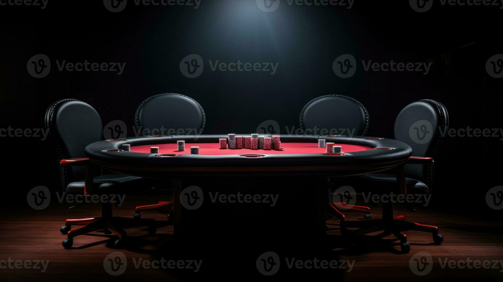 Empty gambling table. AI Generative Light effect. Empty poker table on black photo