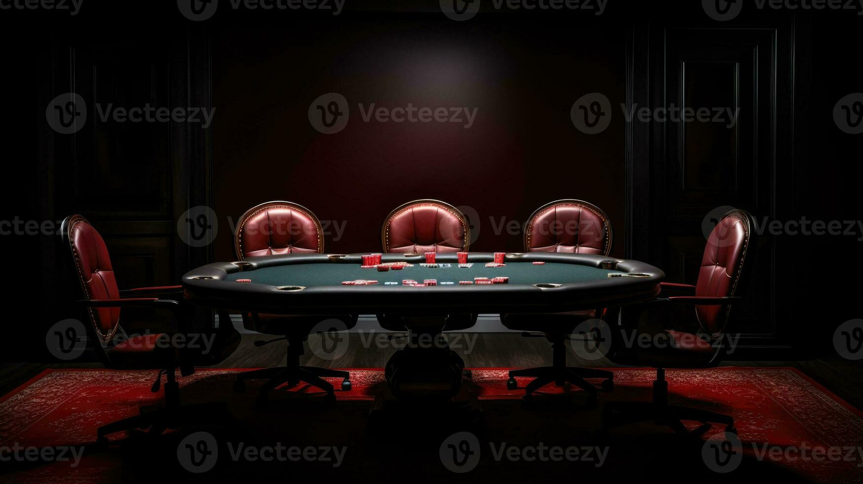 Empty gambling table. AI Generative Light effect. Empty poker table on black photo