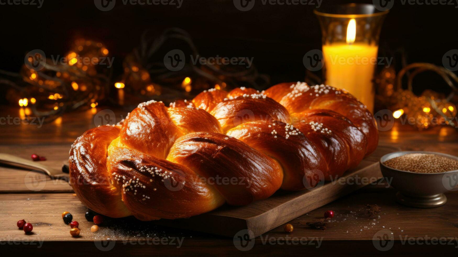 Homemade Challah bread, Jewish cuisine. AI Generative Challah for Hanukkah photo