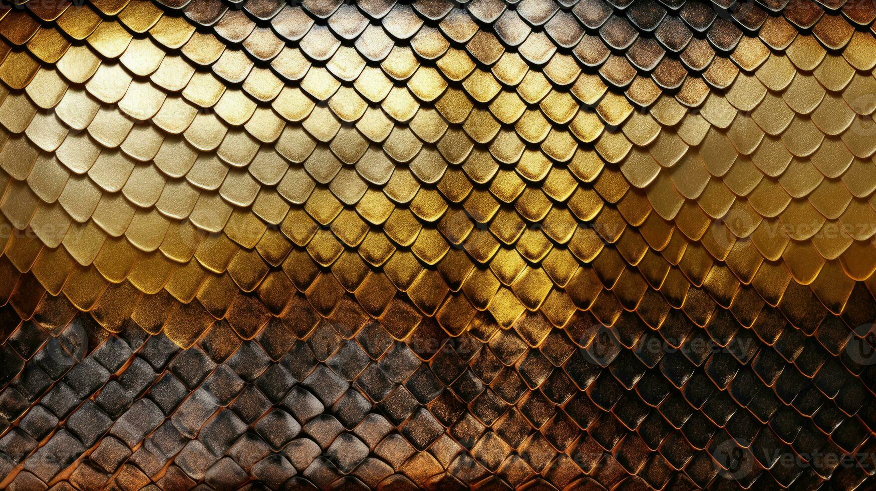 AI Generative Background of the golden skin of a snake, alligator. Dragon scale texture. AI photo
