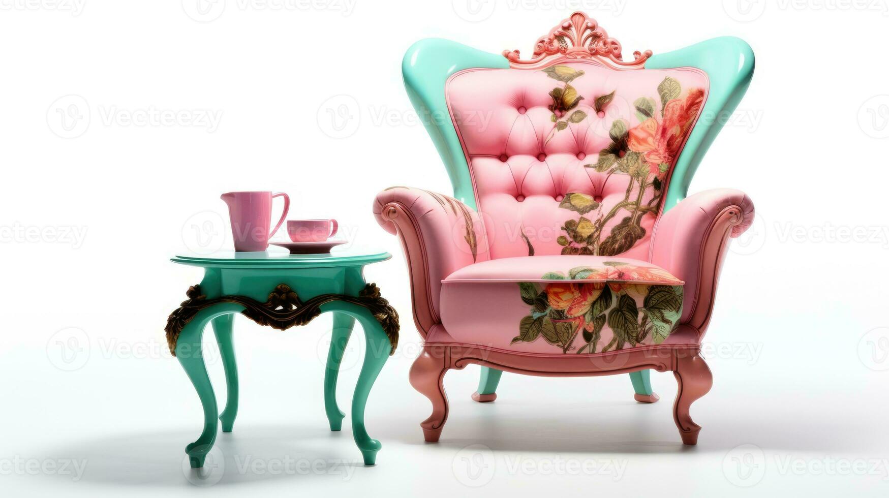 Stylish armchair for kitsch design on white. Modern and eccentric interior AI Generative photo