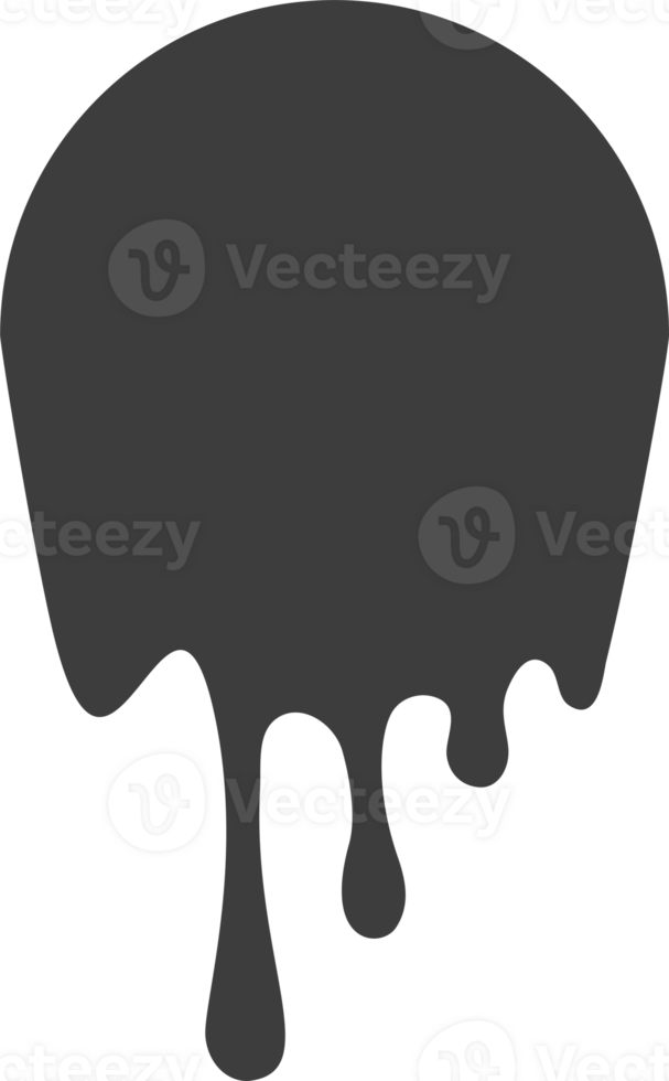 Melted drips round shape. Drop flow of black liquid. Sauce chocolate ink splashes png