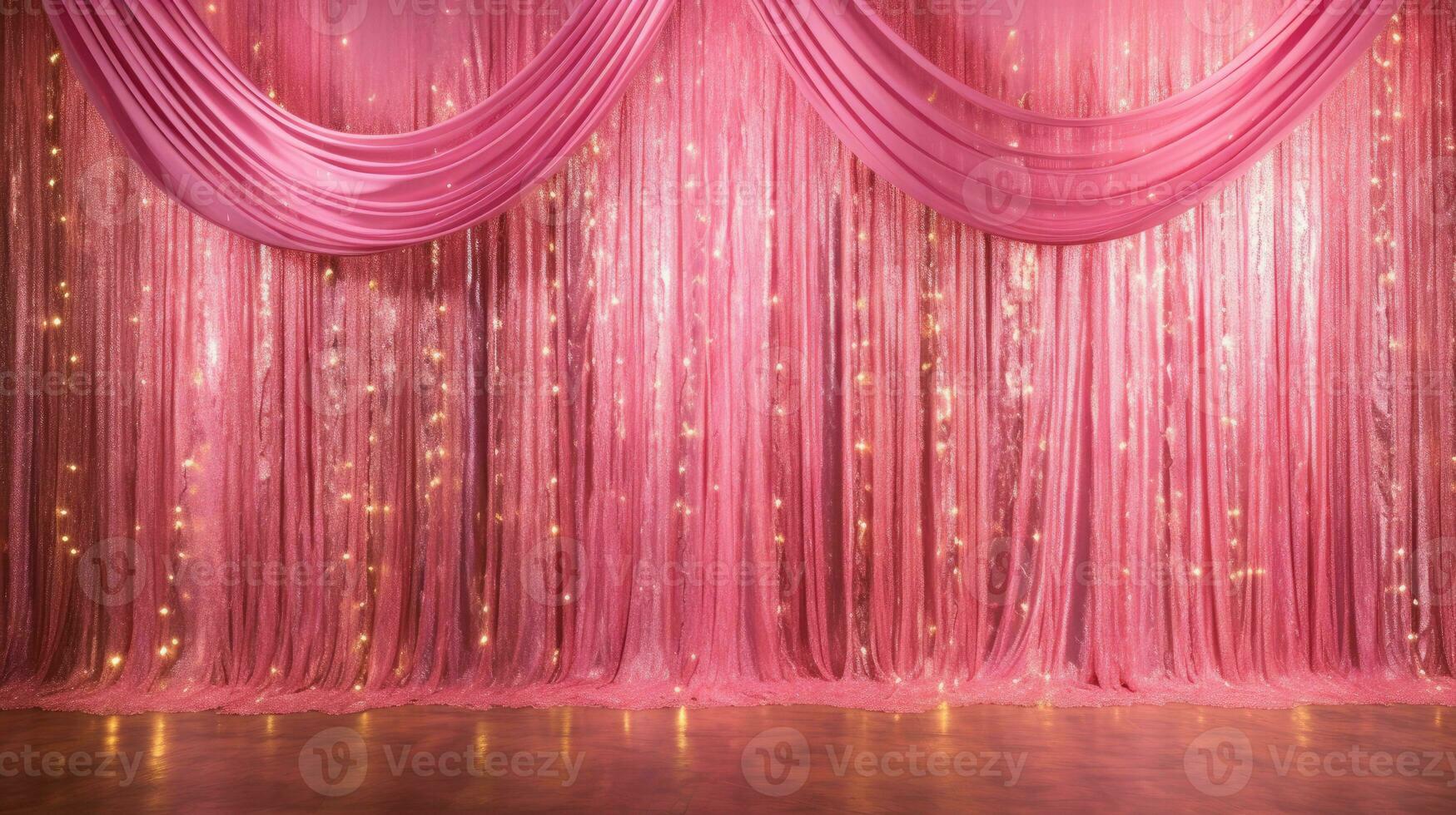 Pink glowing curtain. Background for holiday and ceremony. AI Generative photo