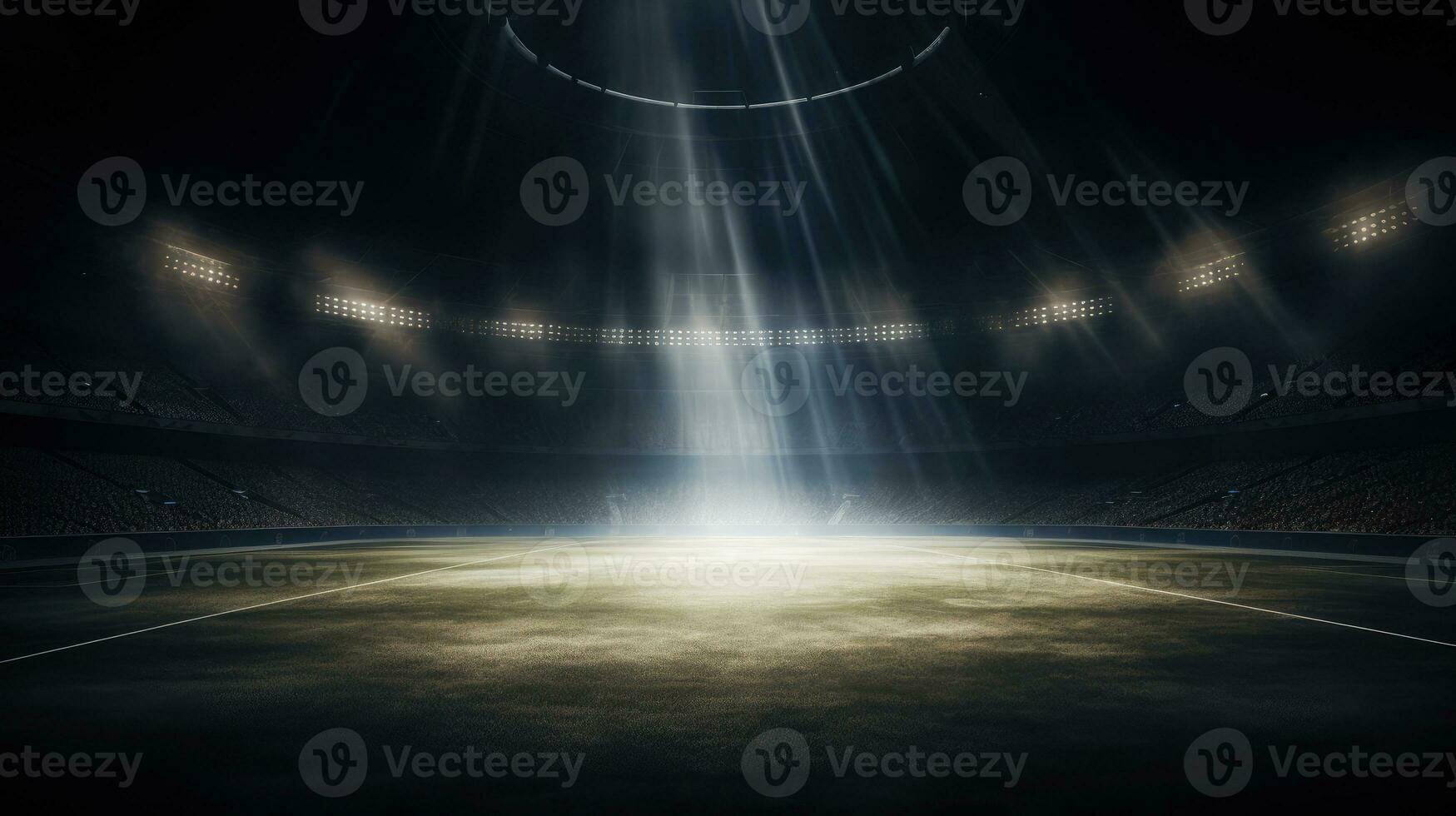 Stadium lights against dark night sky background. Soccer match lights.AI Generative photo