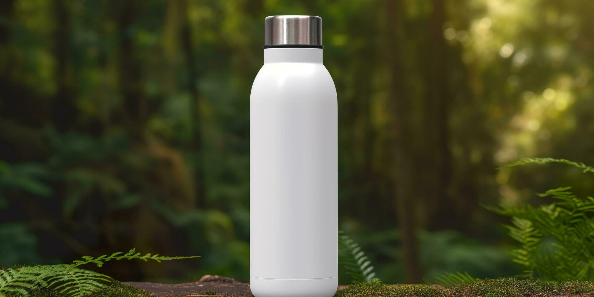 White Blank bottle Mockup with natural theme background. AI Generative photo