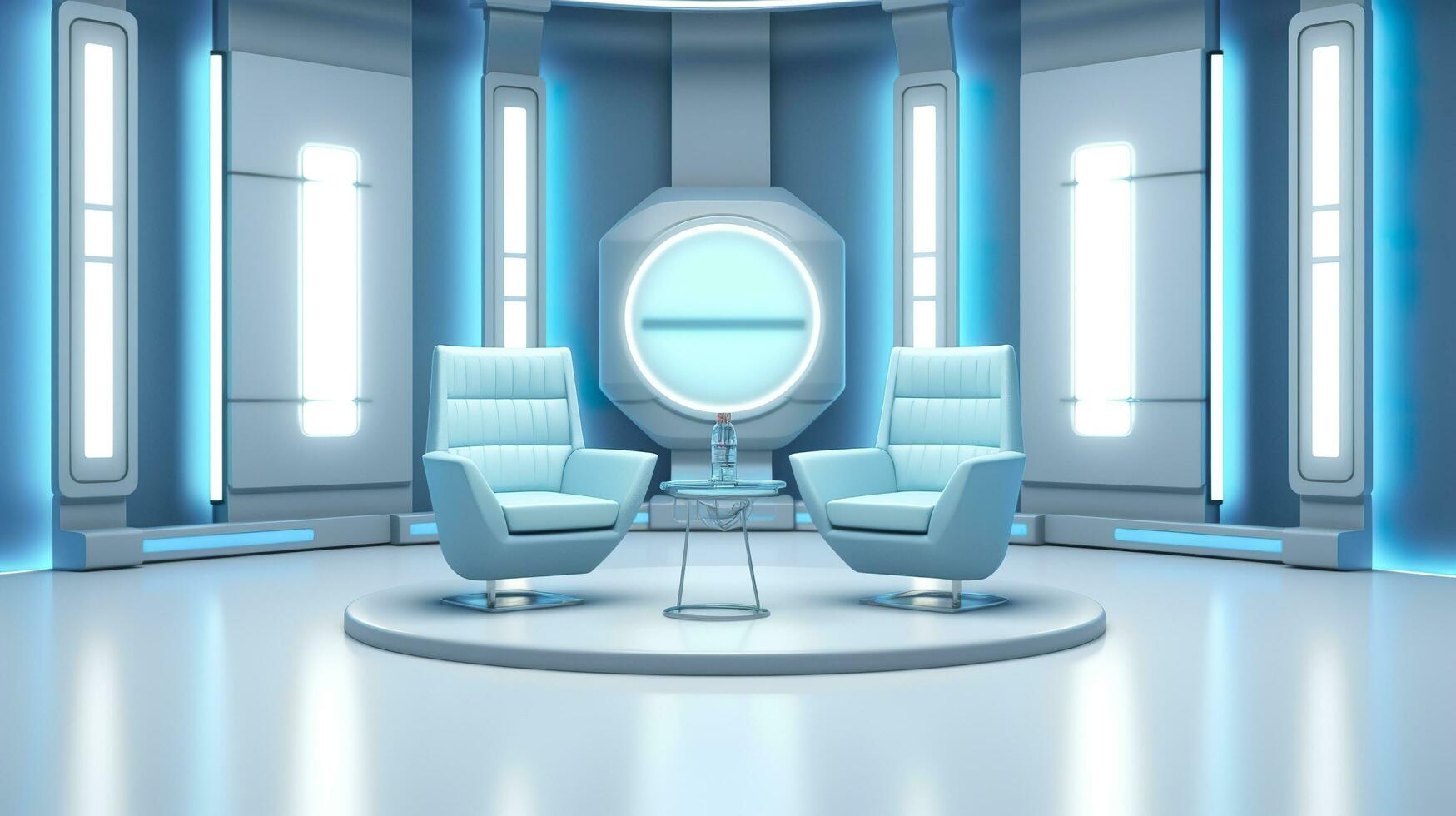 The Future of Game Shows. A Simple, Modern Setting with Two Chairs and a Whole Lot of Fun. AI Generative photo