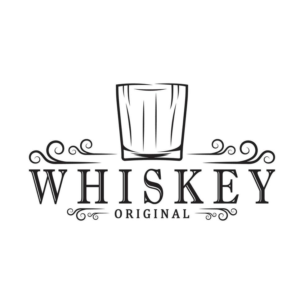 Clásico prima whisky logo etiqueta con vaso o cerveza. para bebidas, barras, clubs, cafés, compañías. vector