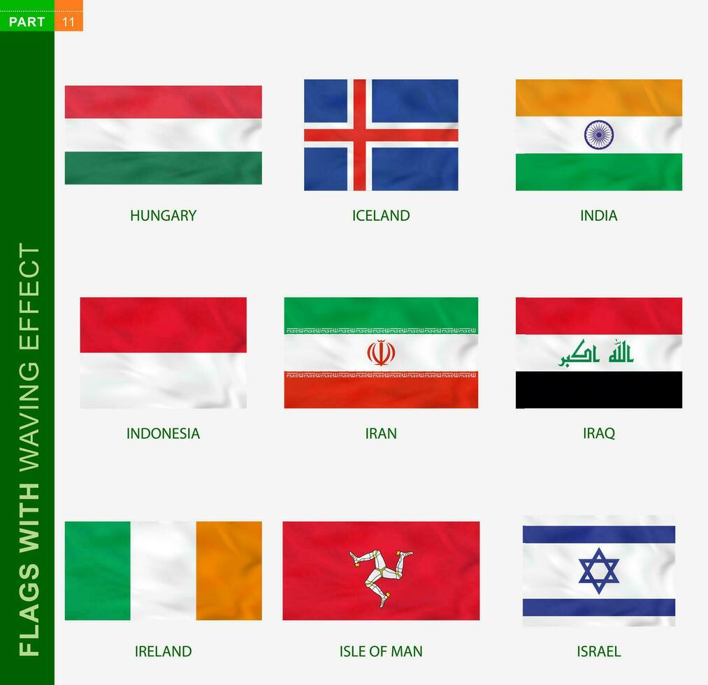 Set of flag with waving effect, national flag with texture. vector