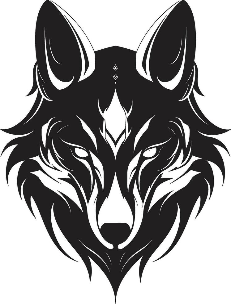 monocromo lobo cara logo siniestro canino sello vector