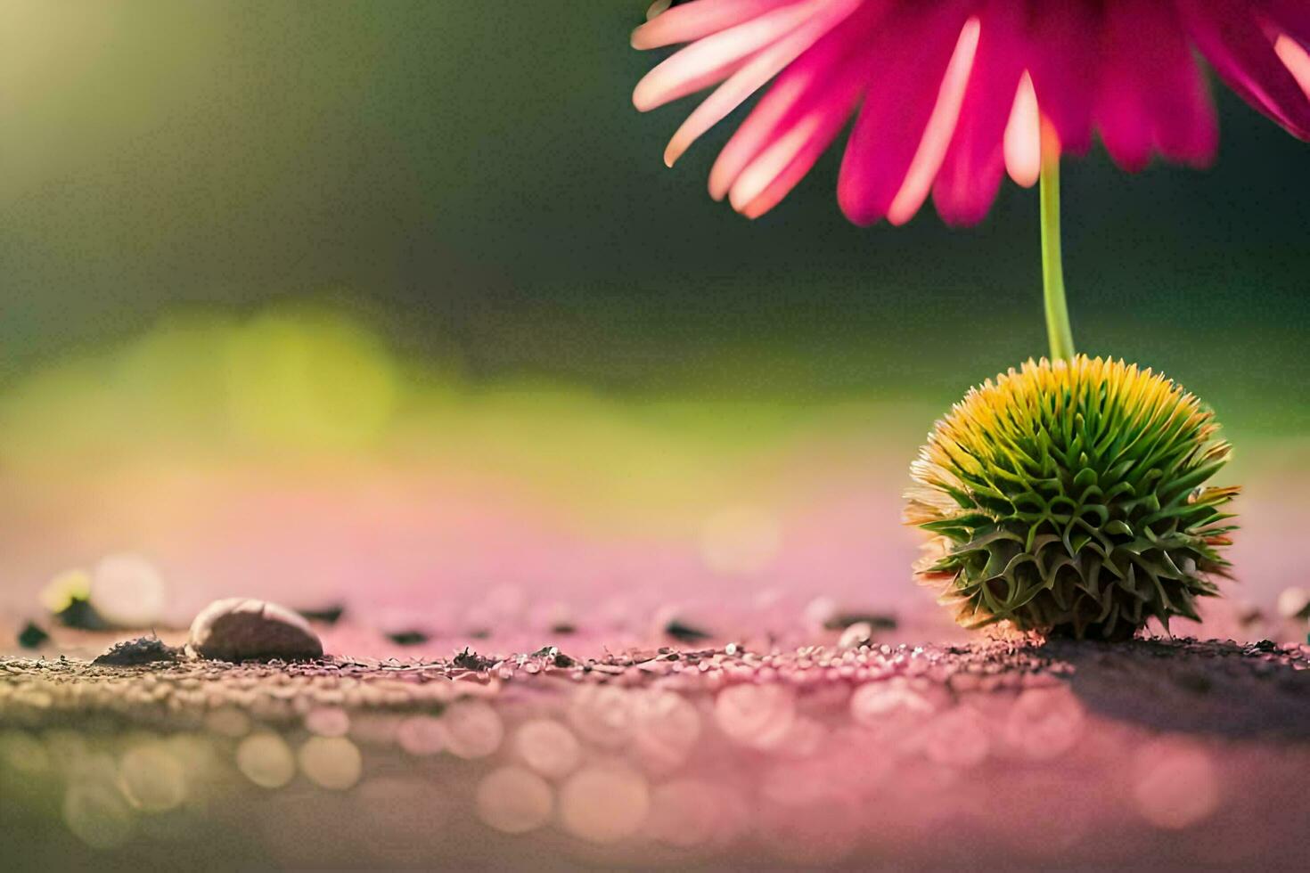 a pink flower is growing from a small seed. AI-Generated photo