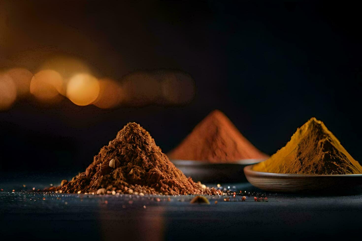 three different types of spices on a table. AI-Generated photo