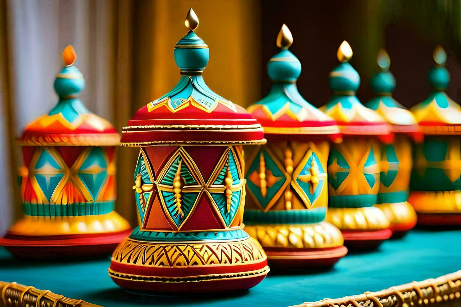 colorful decorative pots on a table. AI-Generated photo