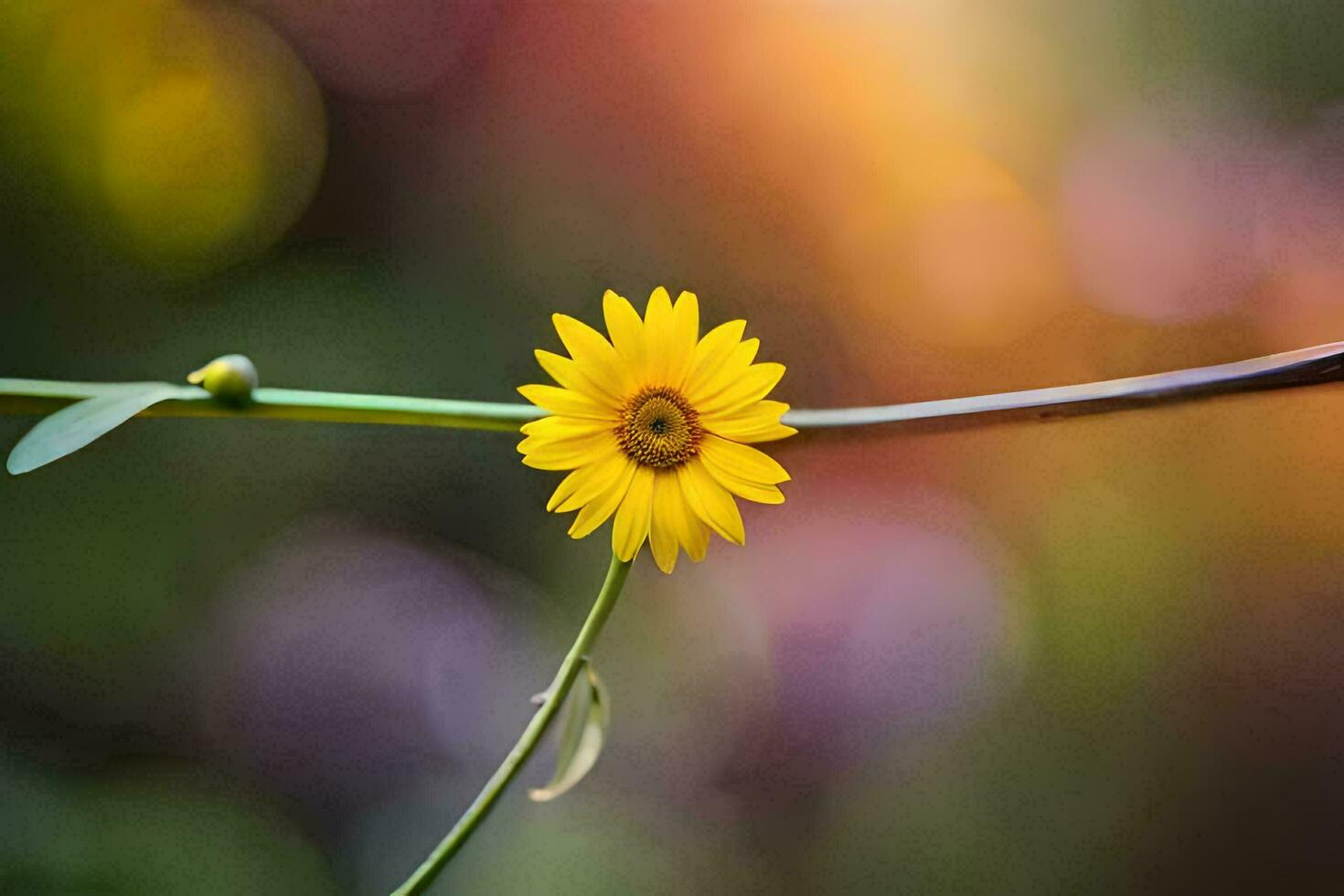 un soltero amarillo flor es en un rama. generado por ai foto