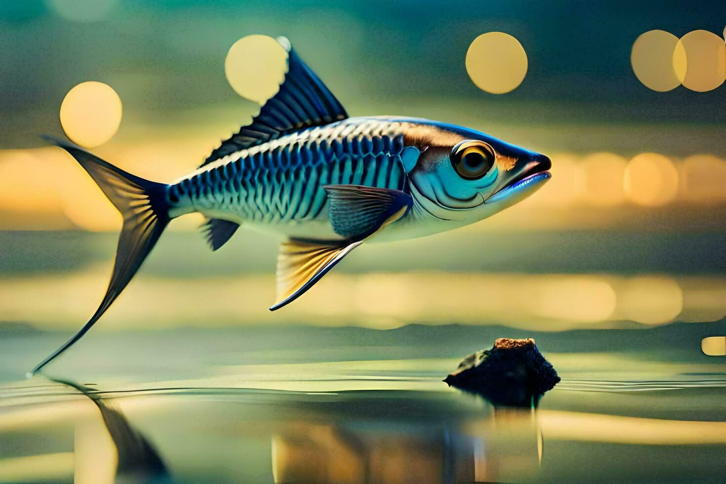 un pescado es saltando fuera de el agua. generado por ai foto