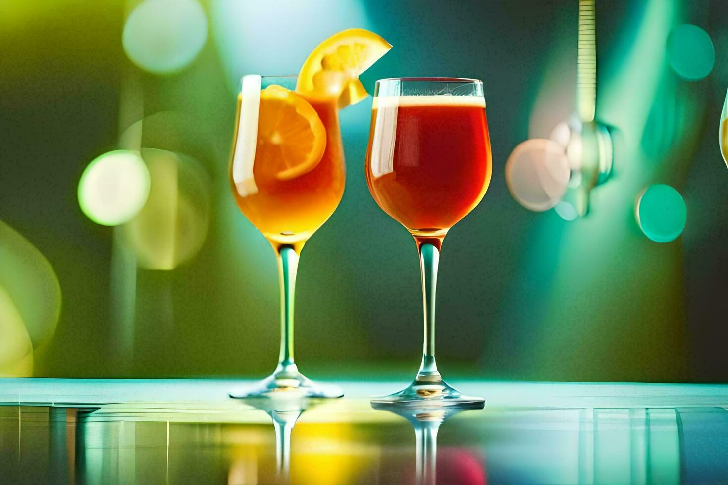 two glasses of orange juice with a slice of orange. AI-Generated photo