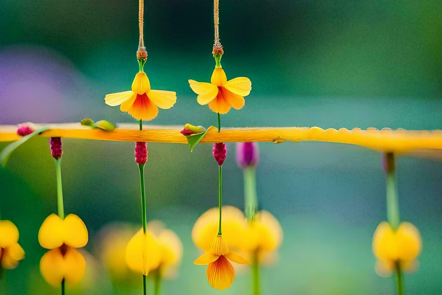 yellow flowers hanging from a string. AI-Generated photo