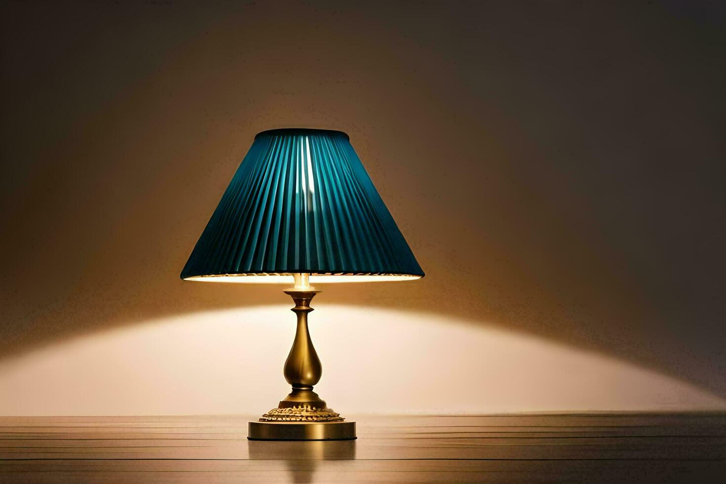 a blue lamp on a wooden table. AI-Generated photo