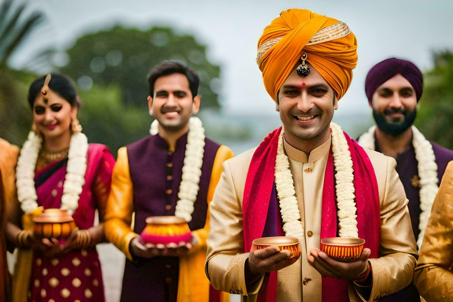 indian wedding party with men in turbans. AI-Generated photo