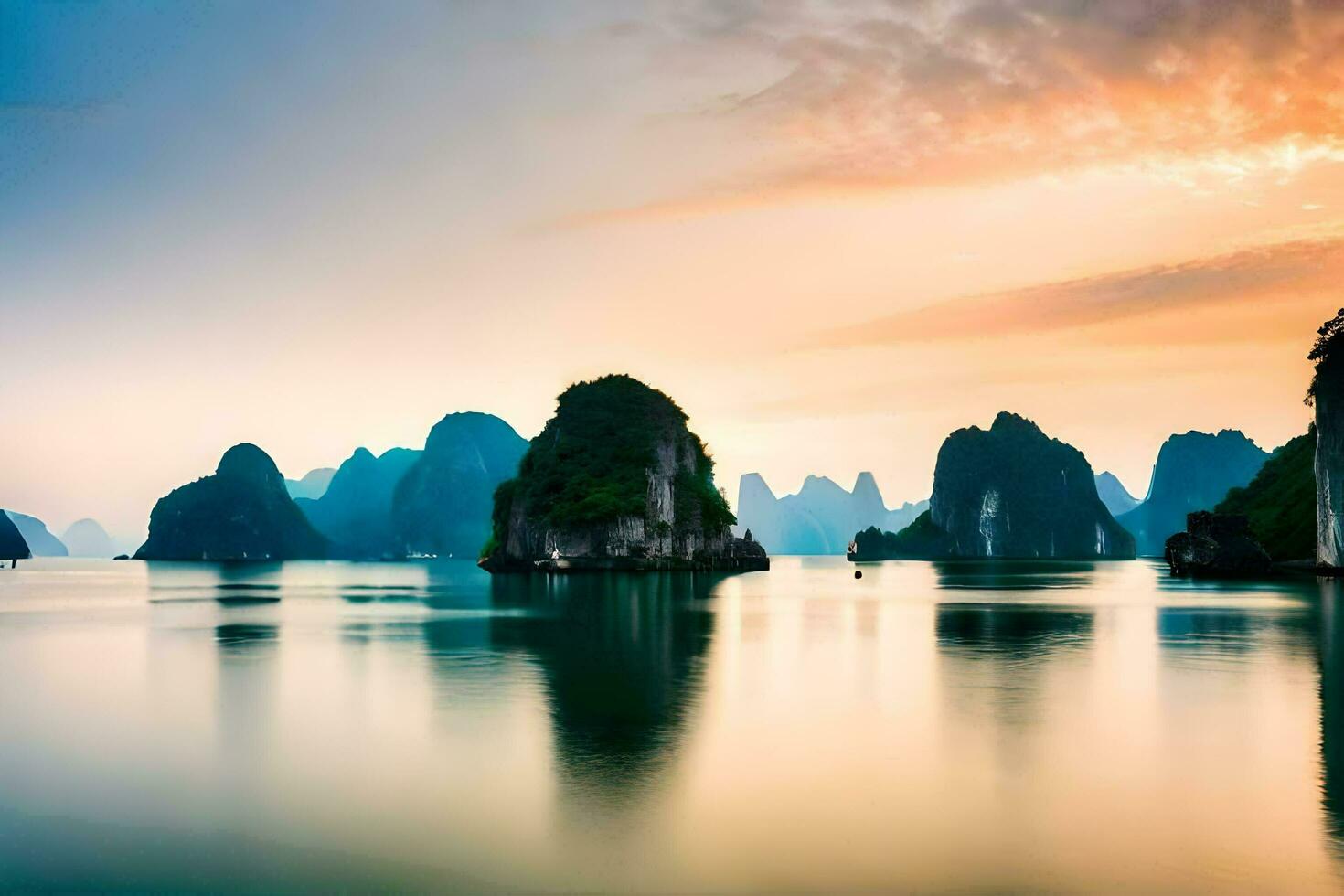 halong bay, vietnam, sunset, sunrise, sunrise, vietnam, v. AI-Generated photo